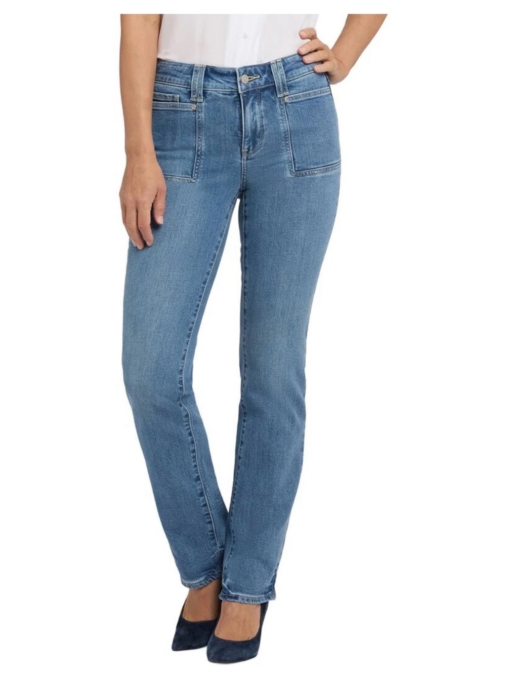 NYDJ Light Blue Straight-Leg Jeans with Front Patch Pockets